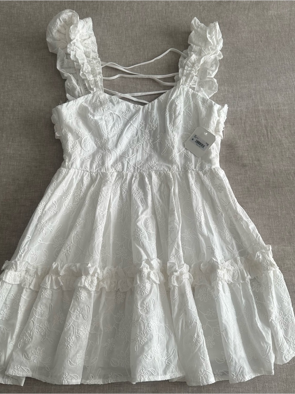 Altar’d State White Floral Ruffled Mini Lace Summer Sleeveless Dress NEW Sz XS - Picture 5 of 11